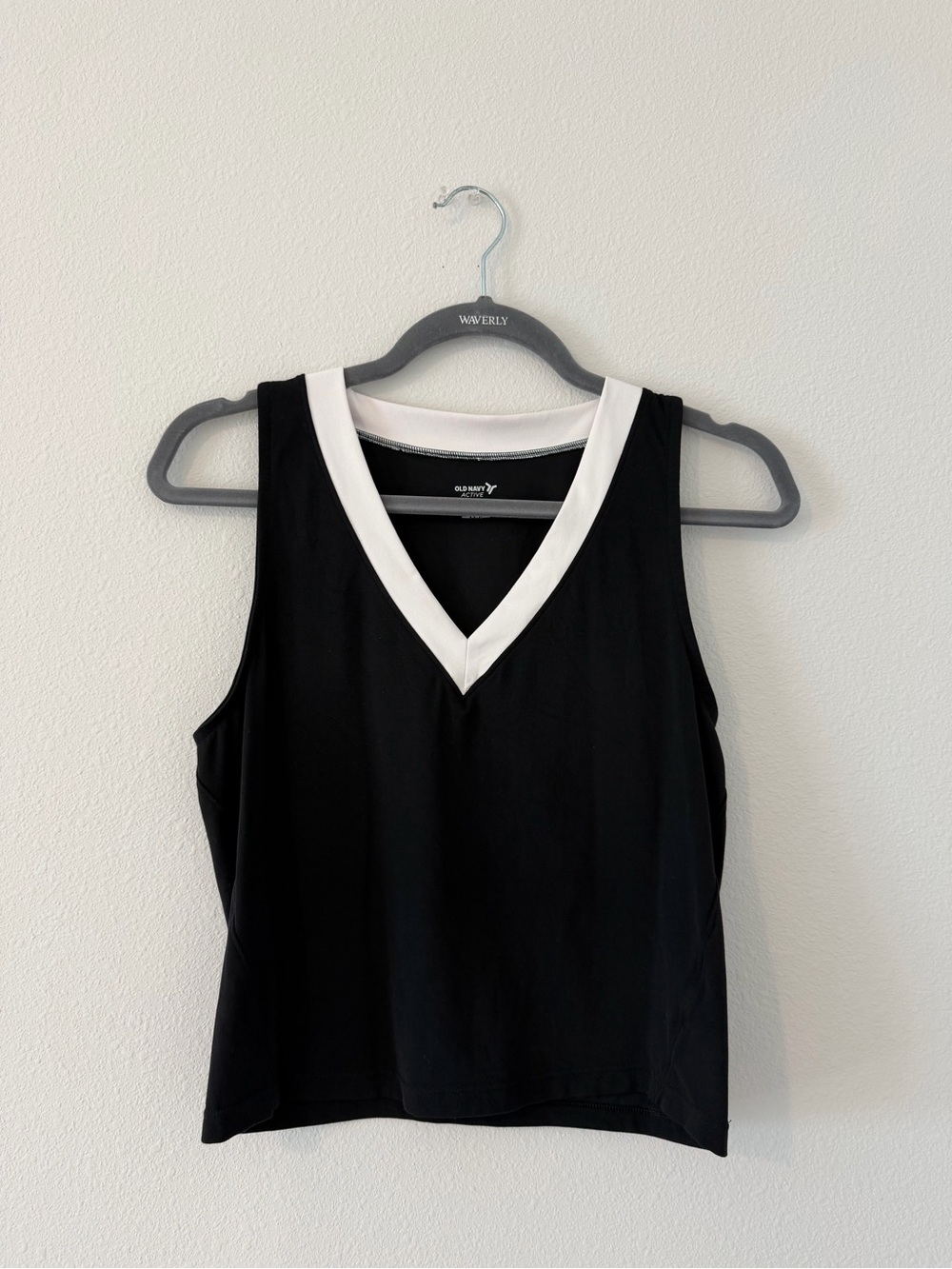 Old Navy Black Tank with White V-Neck Trim